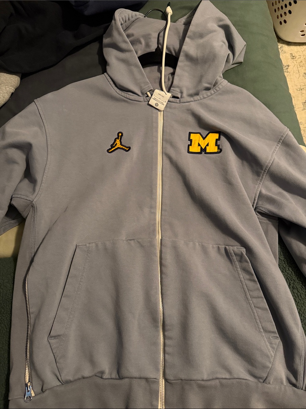 Jordan Light Blue Full-Zip Hoodie with Yellow 'M' Patch